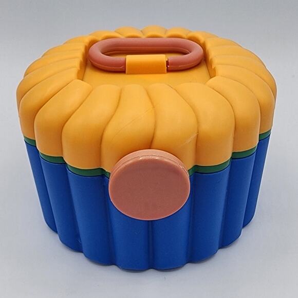 Round Plastic Multi-Colored Jewelry Makeup Case Organizer, Carry Handle, Mirror - Picture 9 of 12